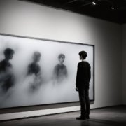 person looking at various versions of himself showing identity transformation